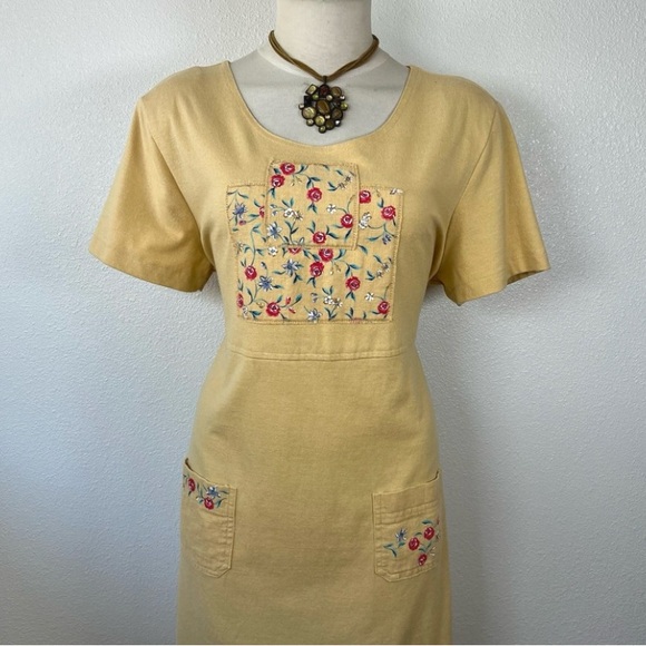 Sag Harbor Yellow Midi Dress with Floral Accents - Picture 2 of 6